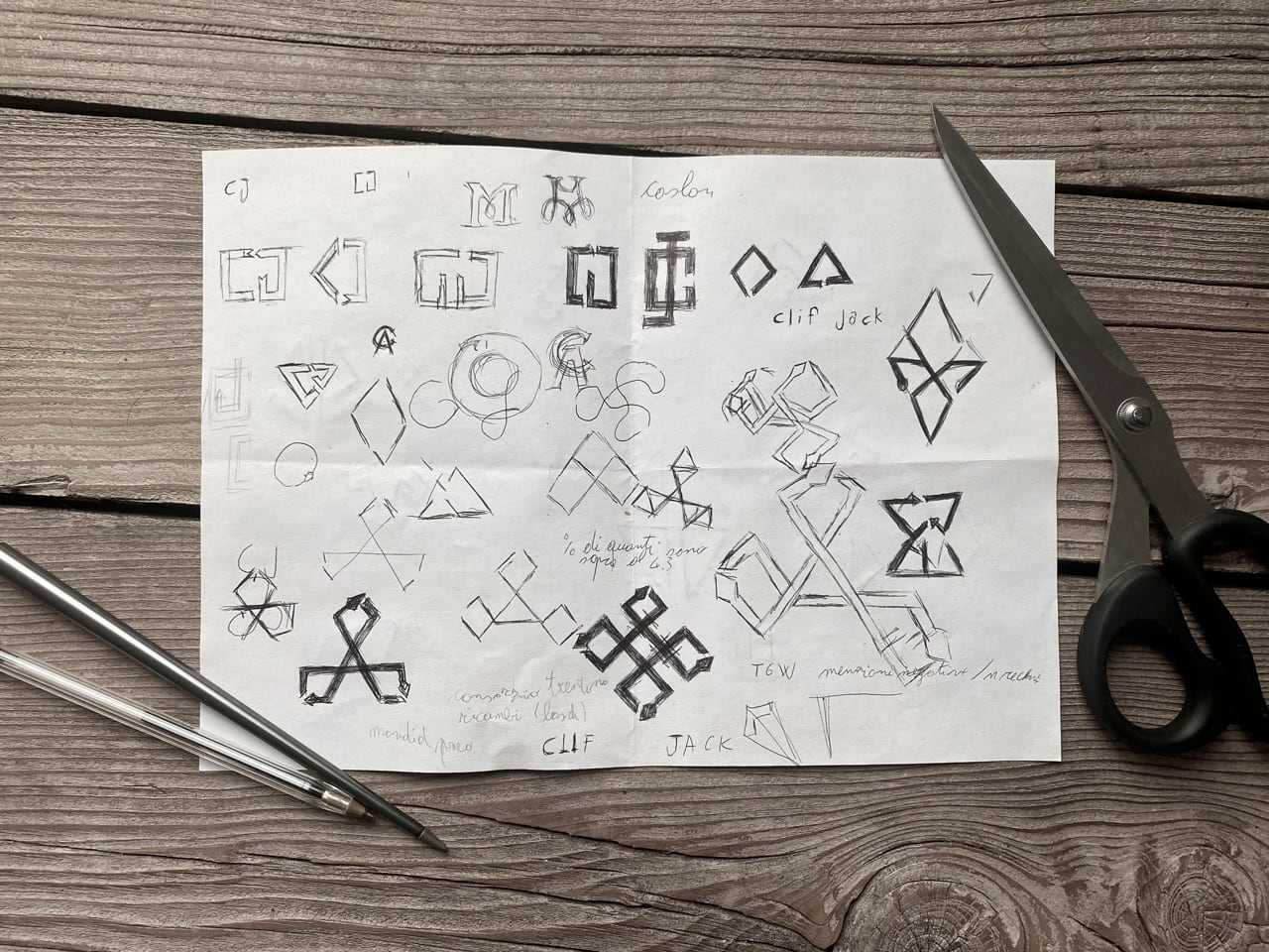 Sketching of the logo for clif Jack
